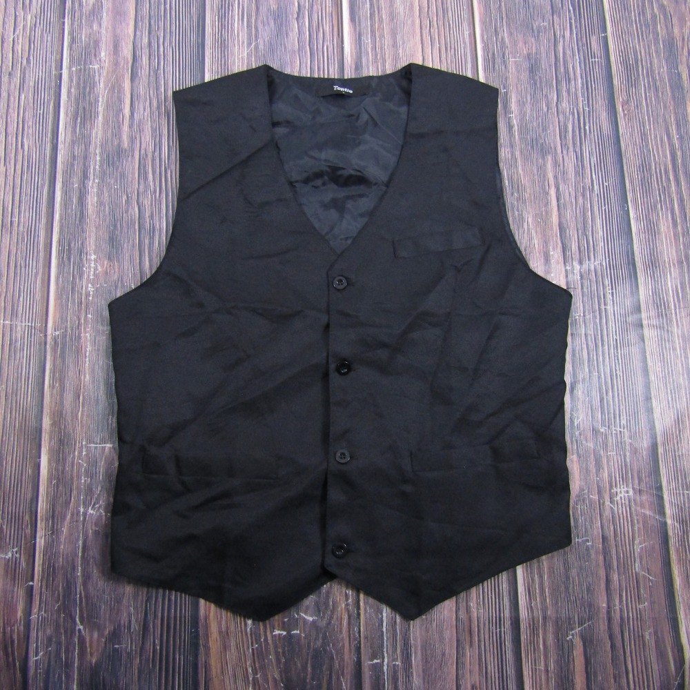 Toptie Suit Vest Men Size M Black Formal Adjustable Cinch Back Waistcoat
